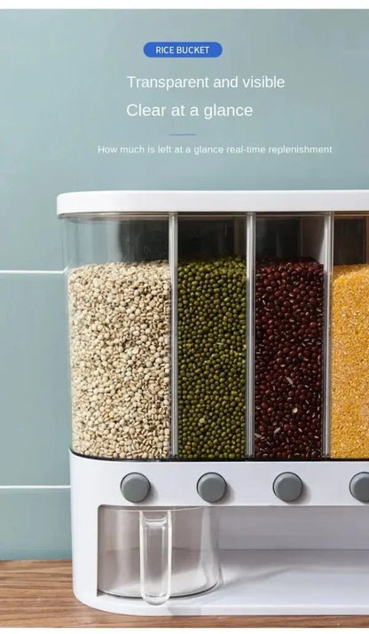 6 Grid Kitchen Dry Food Dispenser Beans, Grain, Rice And Cereals Sealed Storage Tank CVO Mart