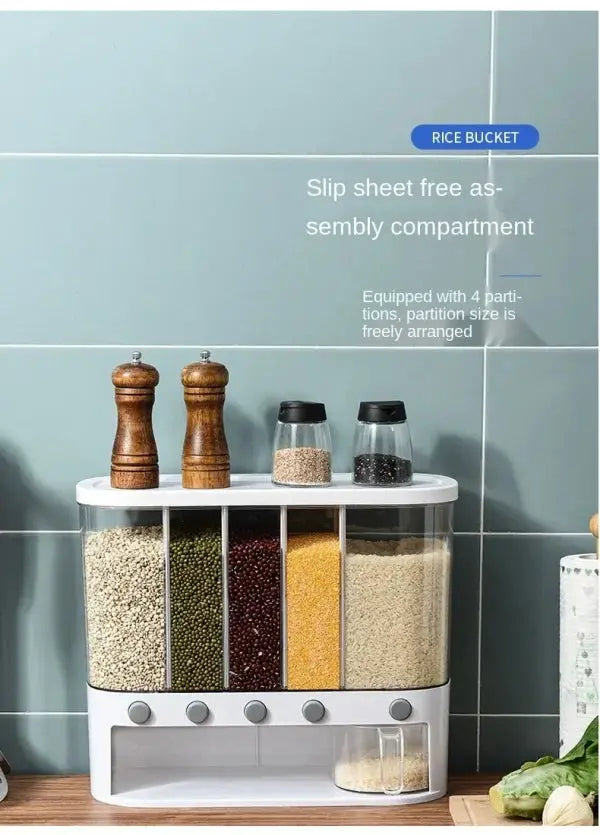 6 Grid Kitchen Dry Food Dispenser Beans, Grain, Rice And Cereals Sealed Storage Tank CVO Mart