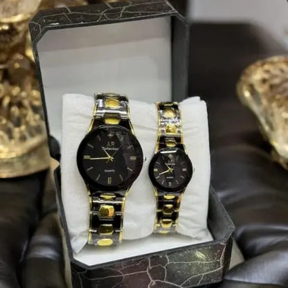 Black and Golden Couple Watch CVO Mart