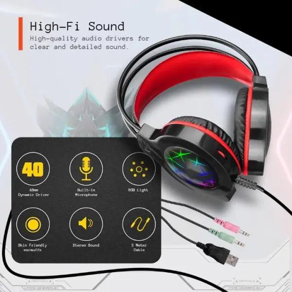 Polygold Usb Led Gaming Headset With Microphone | Computer Head Phone Pg-6920 CVO Mart